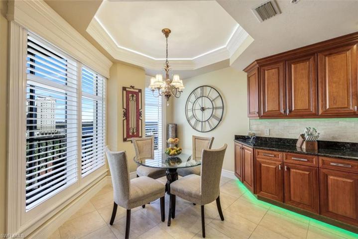 Eating area in kitchen, color changing lights shown, pick a color for your mood or holiday!