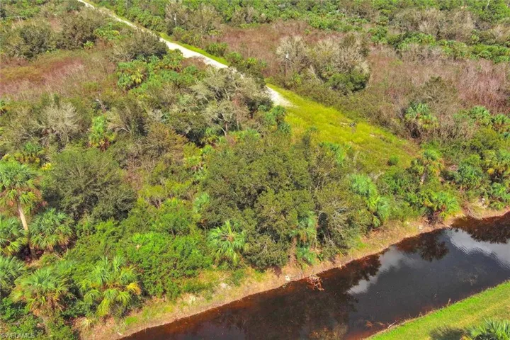 Aerial view of a nearby body of water