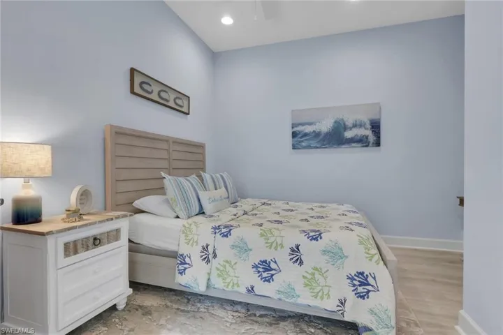 Bedroom featuring ceiling fan and recessed lighting