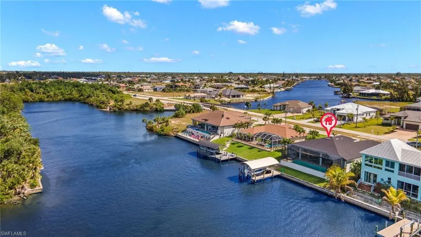 Aerial view of home and dock