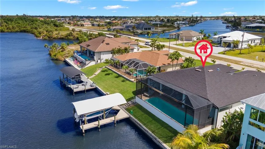 Aerial view of home and dock