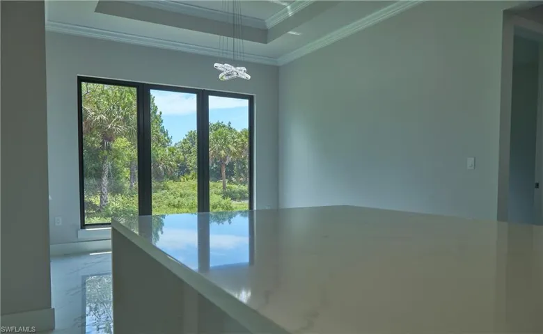 Unfurnished room featuring a healthy amount of sunlight, ornamental molding, a raised ceiling, and tile floors
