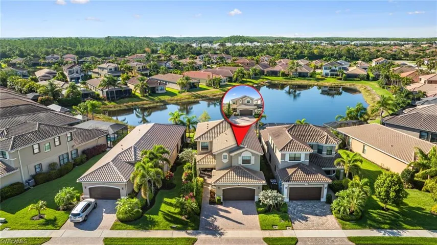 Bird's eye view with a residential view and a water view