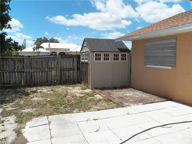 Backyard and storage shed