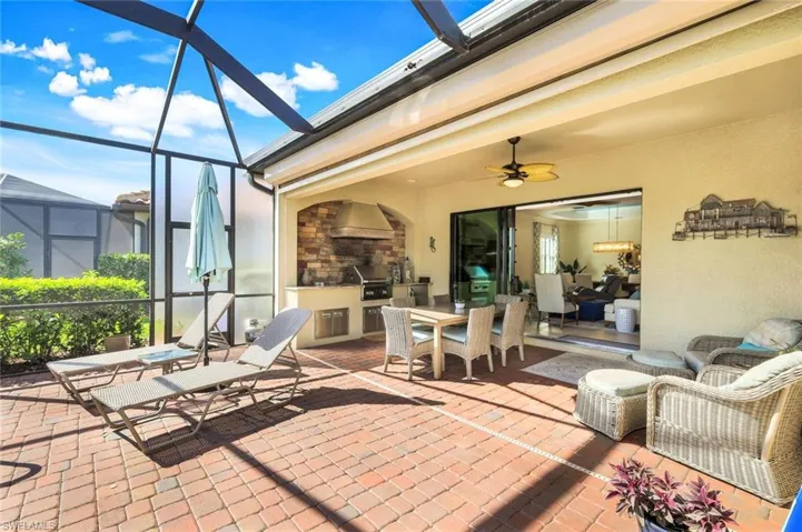View of patio with covered and uncovered space.