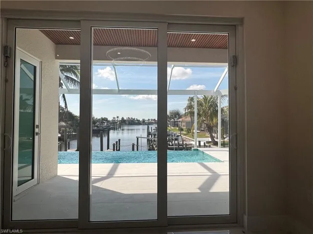 Entryway with a water view