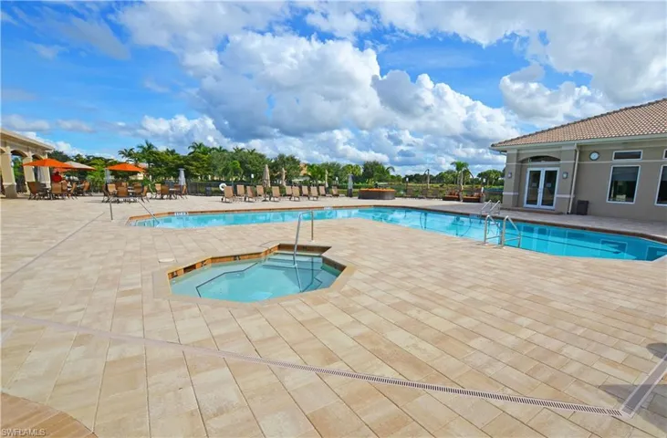 Pool with a community hot tub and a patio