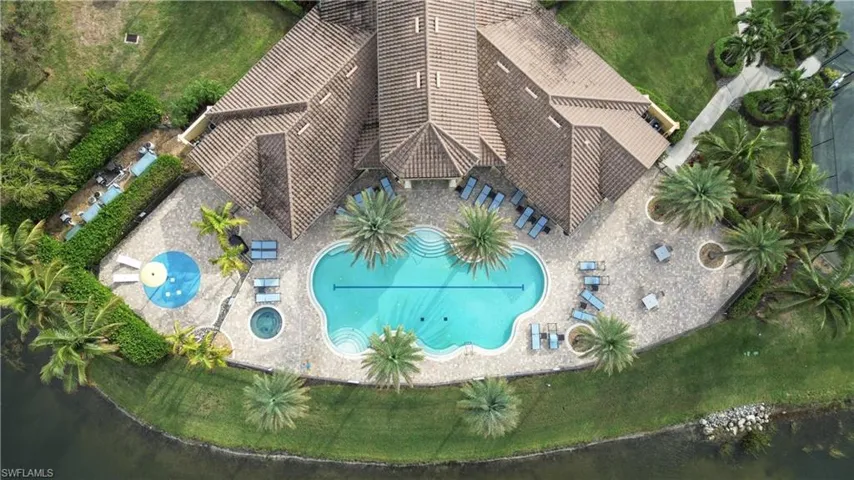 Drone / aerial view of a pool area