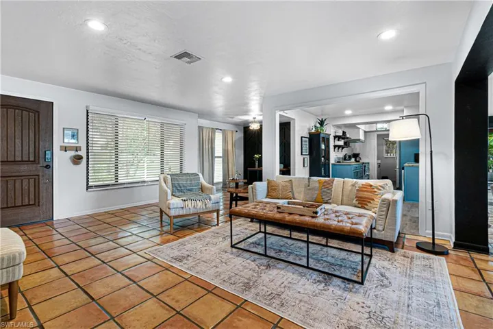Living room with tile patterned flooring