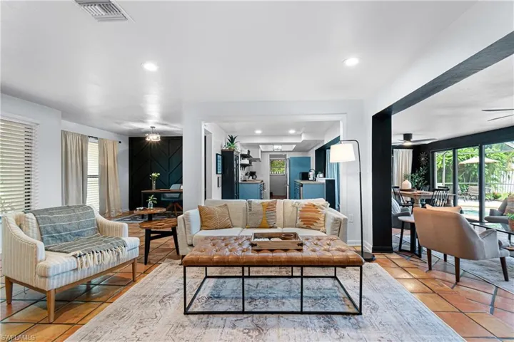 View of tiled living room