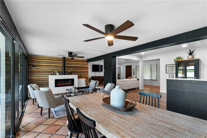 Dining room featuring ceiling fan