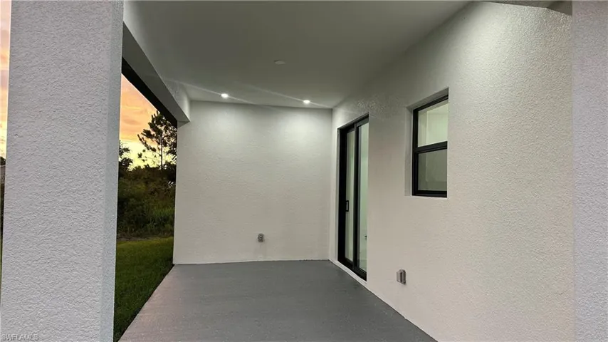 View of patio terrace at dusk