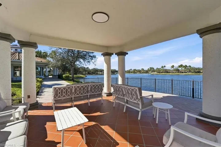 View of patio / terrace with outdoor lounge area and a water view