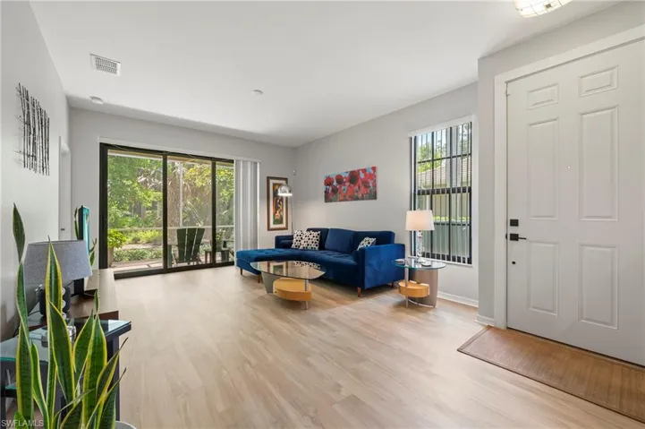 The beautiful plank flooring has been installed throughout the entire unit