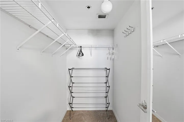 Walk in closet with light carpet