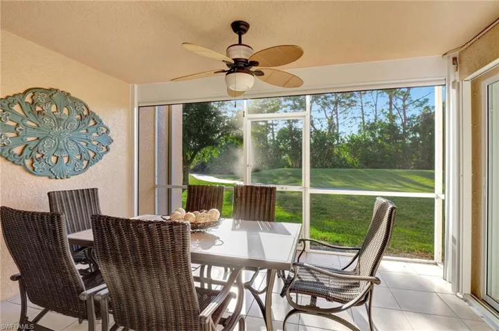 Sunroom with ceiling fan