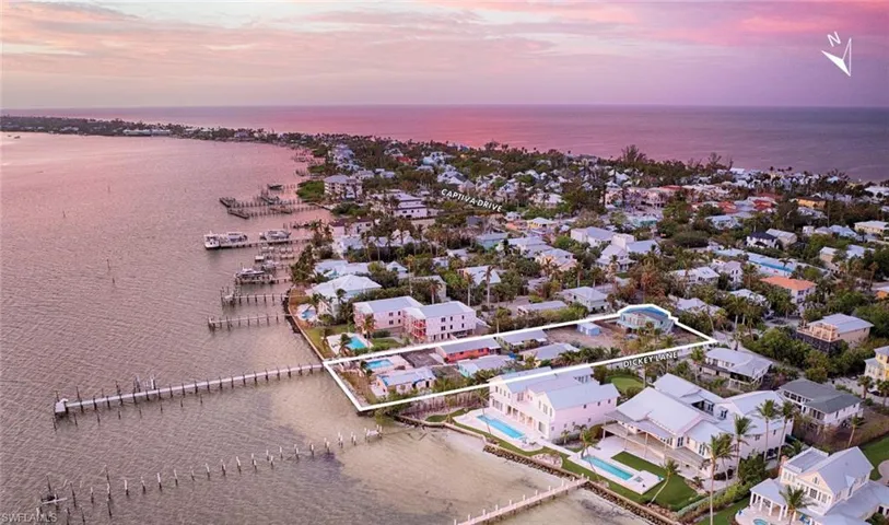 Aerial view at dusk with a water view