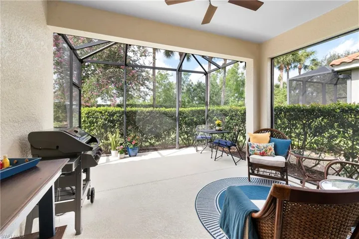 Lanai with a ceiling fan