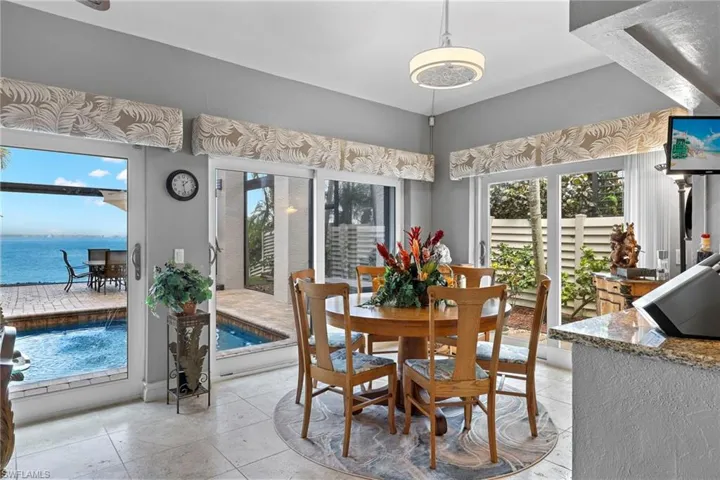 Dining area featuring a water view and a healthy amount of sunlight