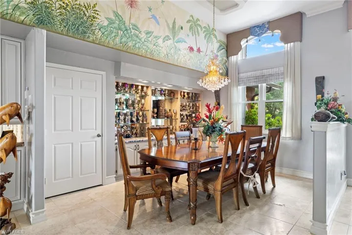 View of dining area with custom built in cabinets