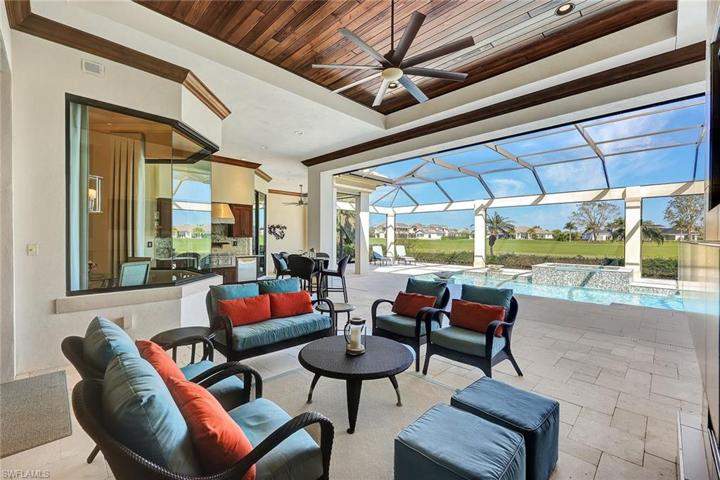 Oversized 62 foot wide pool deck provides ample space to create multiple seating areas