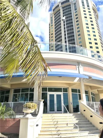 View of building exterior with stairway