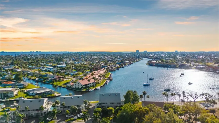Aerial view at dusk of a water view