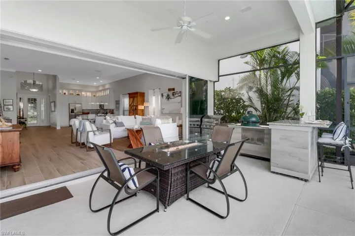 Outdoor Kitchen with Large space for Dining.