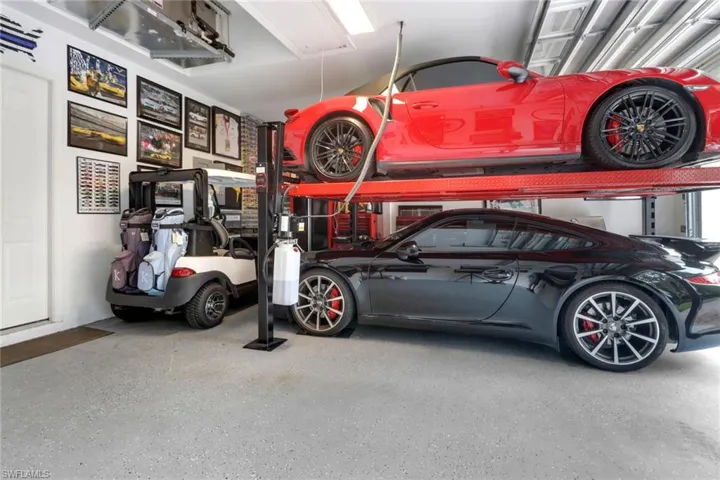 Spacious Garage also provides enough room to park a golf cart and 3 cars!