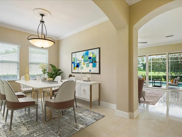 Virtually staged formal dining area...