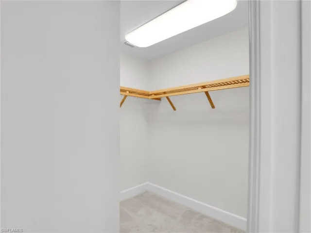 Walk in closet with light carpet