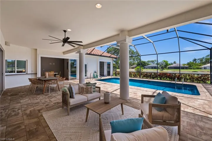 Covered lanai and pool designed for year-round Florida living