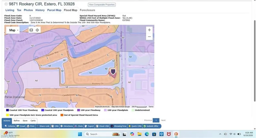 MLS Flood Map shows "X" zone