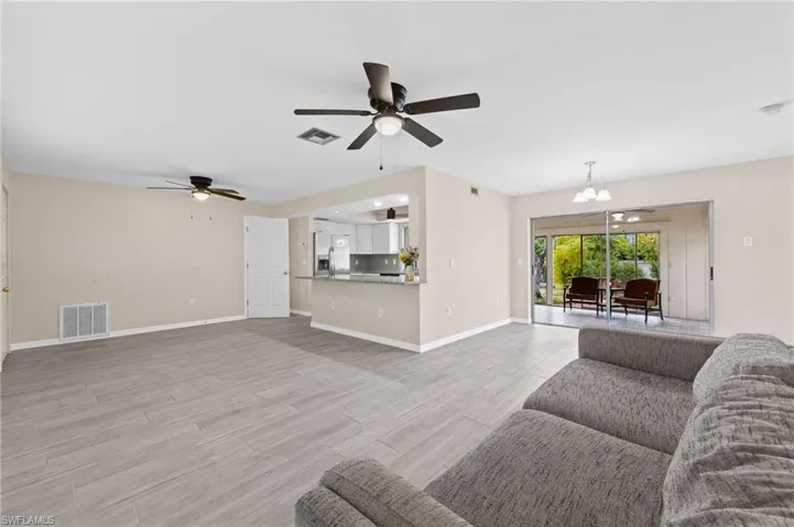 Living room with dining room view
