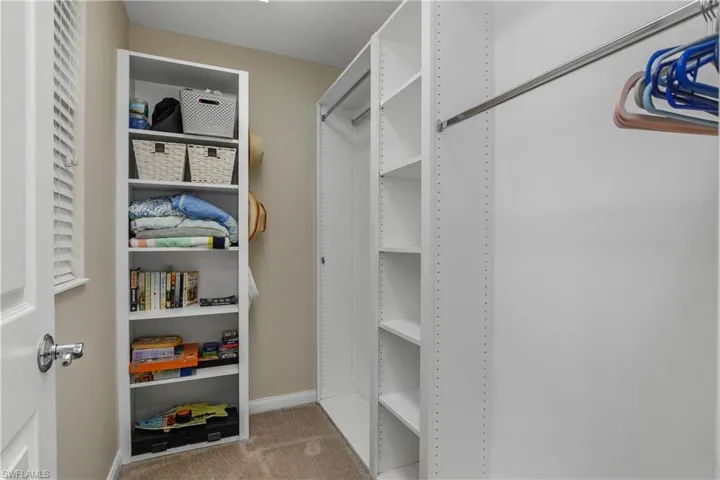 Walk in closet with light carpet