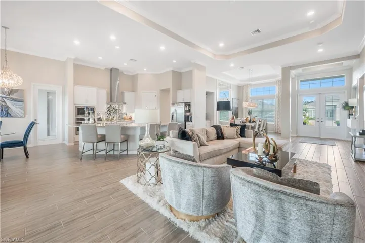 Open floor plan with gourmet kitchen