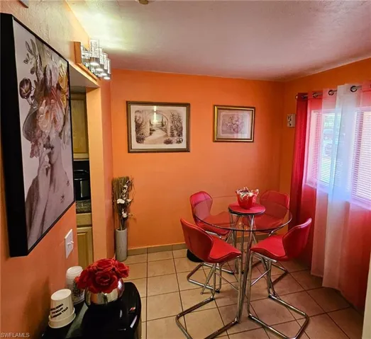 View of tiled dining space