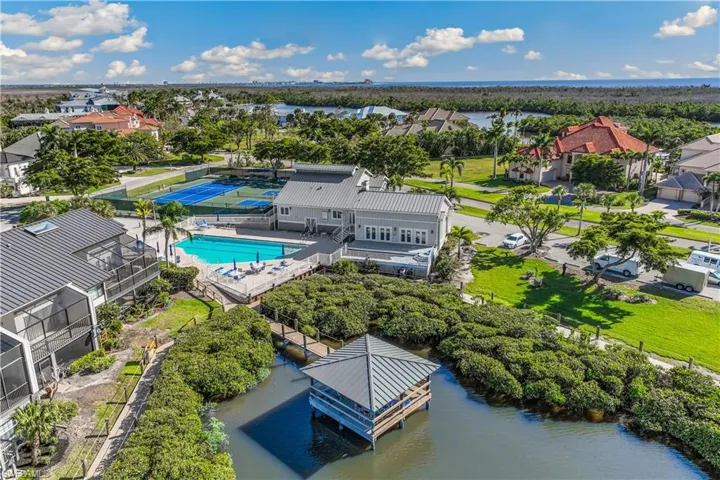 Aerial view of the Amenity Center with a water view