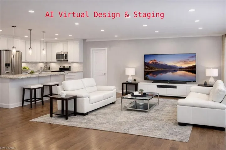 Living Room & Kitchen using AI Virtual Design & Staging