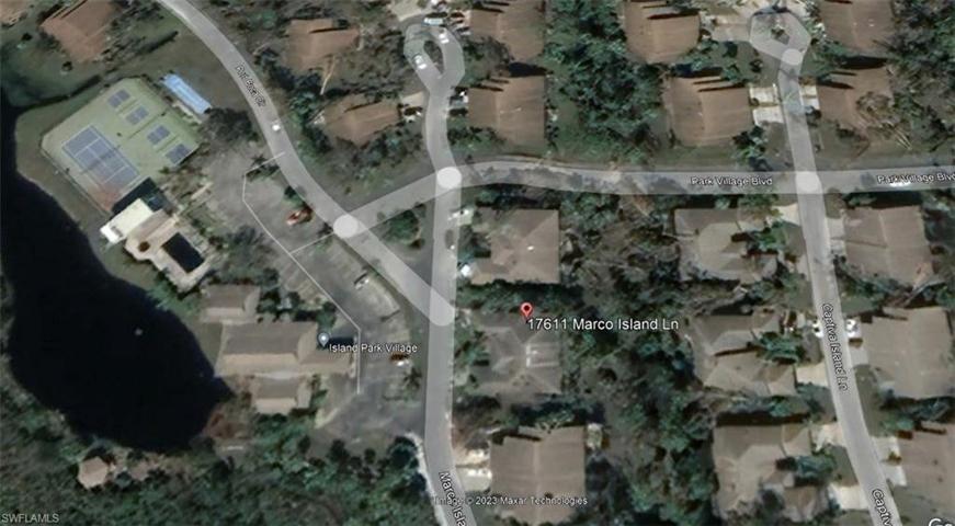 Aerial of Home across from Waterfront Amenities
