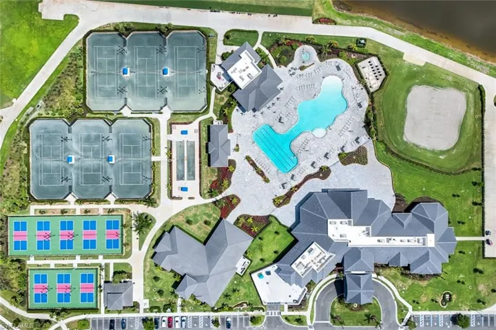 Drone / aerial view of a pool