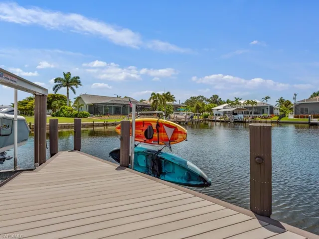 Dock area with a water view and a residential view