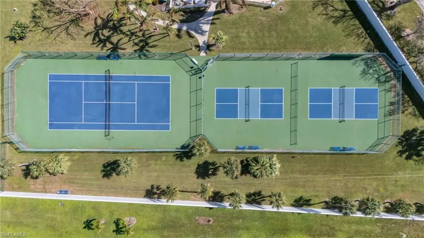 Aerial view Tennis and two Pickleball Courts