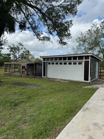 View of detached garage