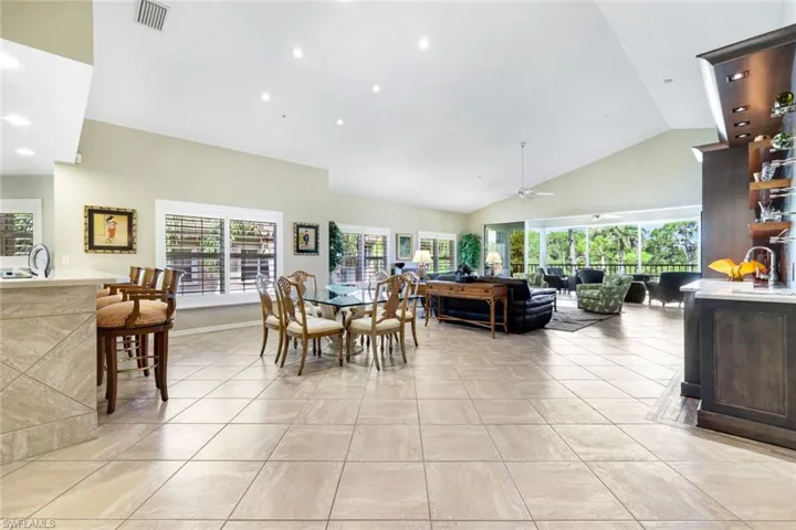 Comfortable and stylish great room with seamless flow to dining and kitchen spaces.