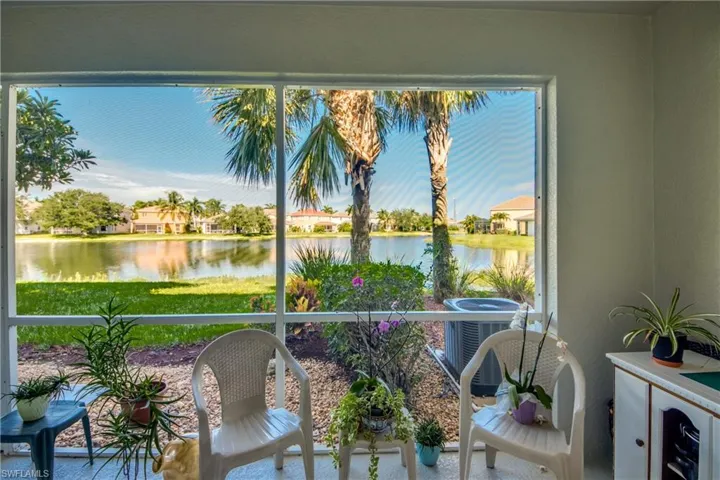 Screened lanai with lake view