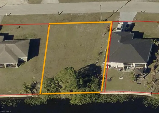 Aerial overview of property's location with property parcel outlined