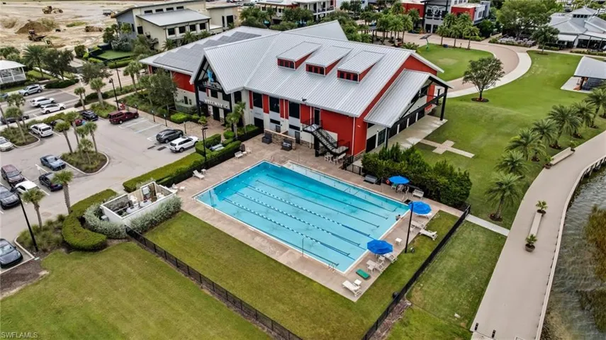 Drone / aerial view of a pool
