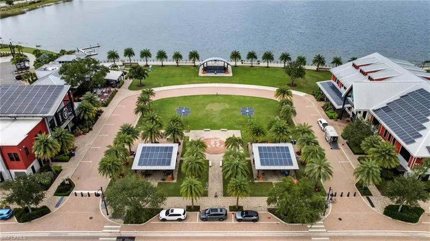 Bird's eye view of a nearby body of water