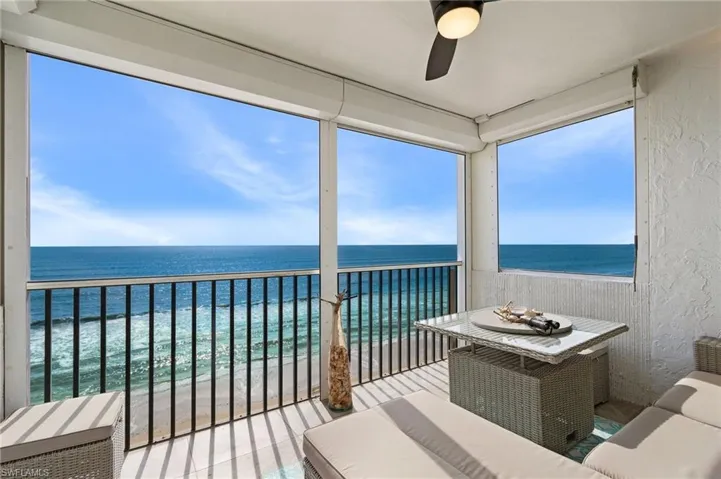 Gorgeous views on the 7th floor of the beach and endless sunsets. Tiled balcony features storm shutters. All windows and doors are impact rated.